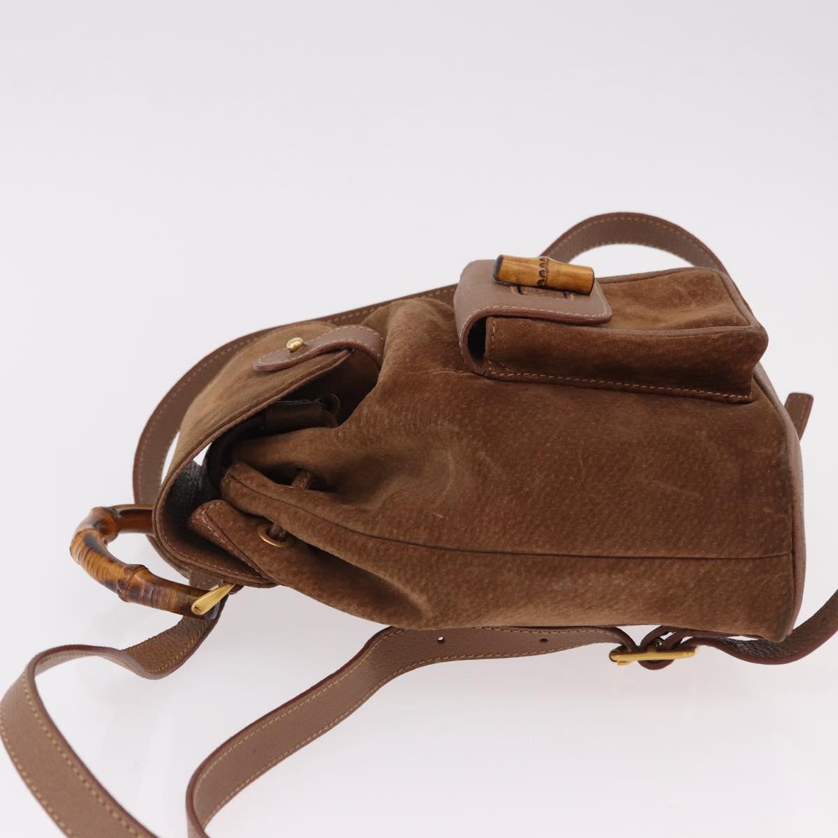 GUCCI Bamboo Backpack Suede Brown Gold 003 1705 0030 Auth 191888