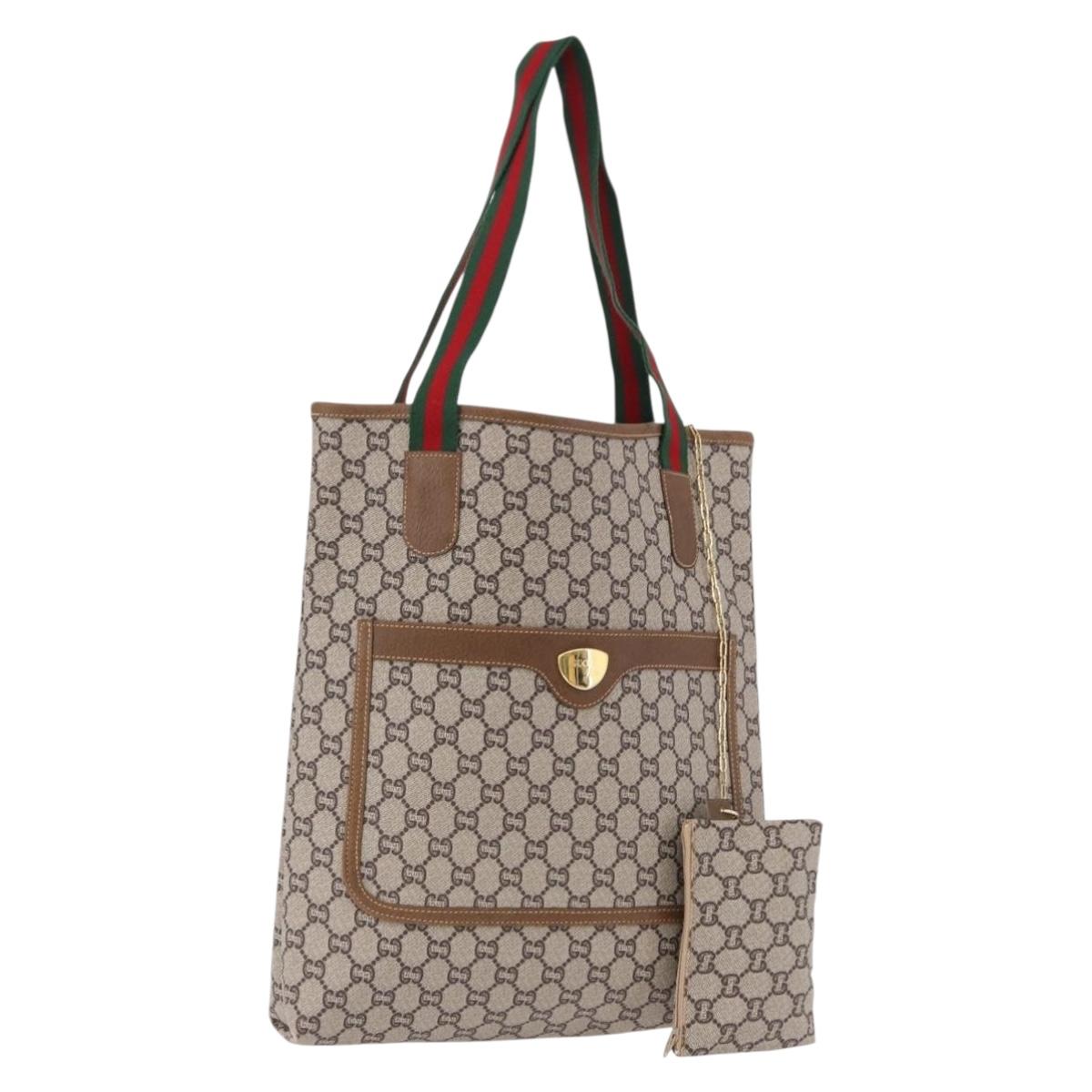 GUCCI GG Plus Supreme Web Sherry Line Tote Bag PVC Beige Gold Auth 191890