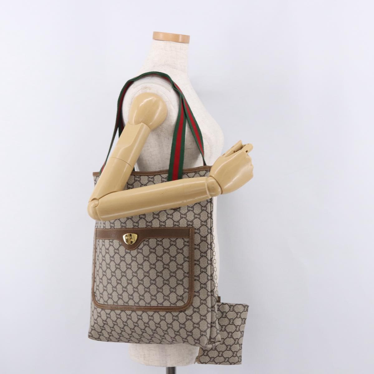 GUCCI GG Plus Supreme Web Sherry Line Tote Bag PVC Beige Gold Auth 191890