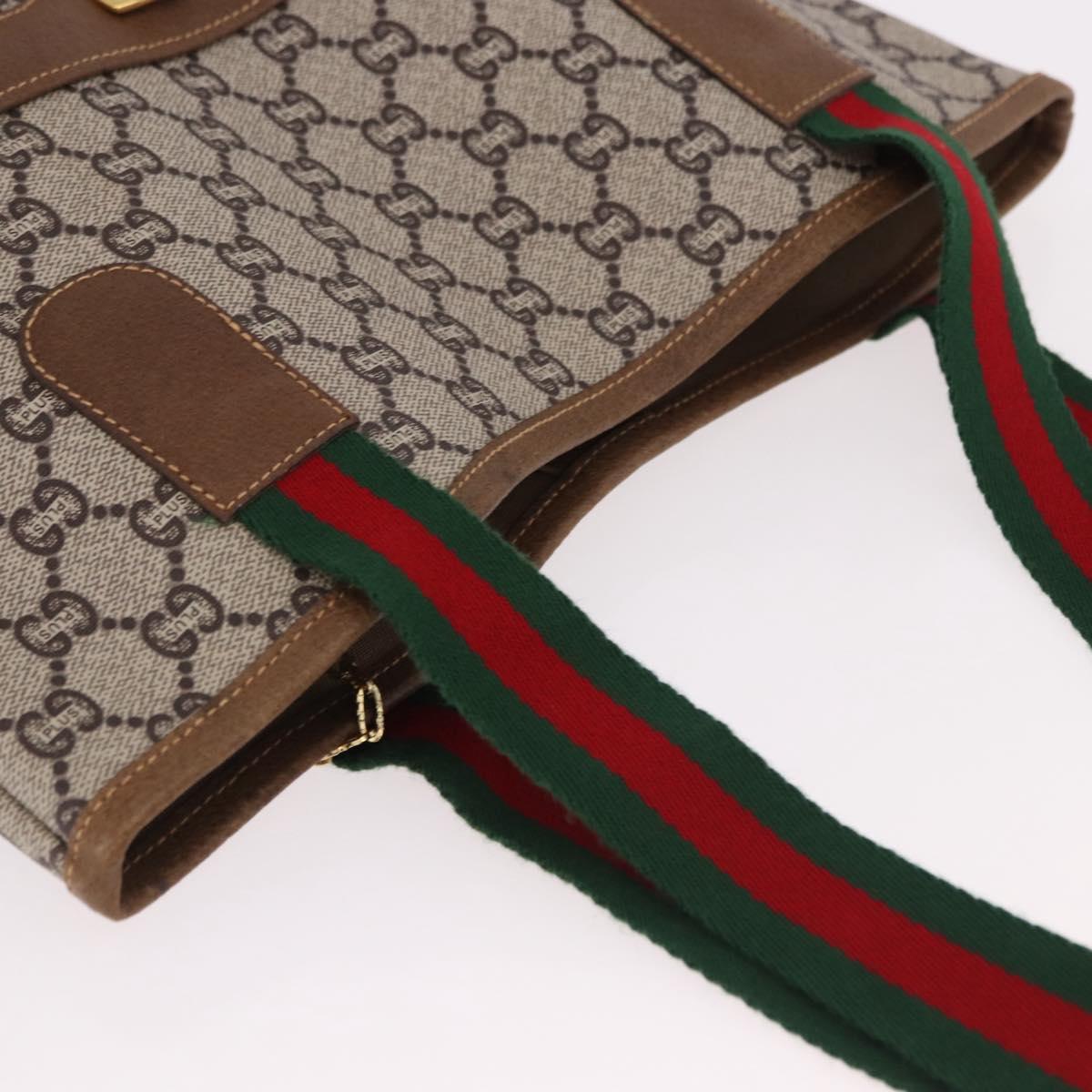 GUCCI GG Plus Supreme Web Sherry Line Tote Bag PVC Beige Gold Auth 191890
