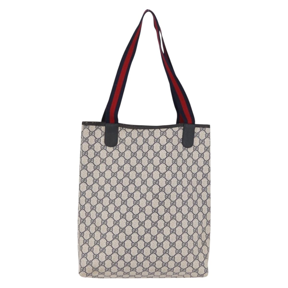 GUCCI GG Supreme Sherry Line Tote Bag PVC Navy Gold 89 02 003 Auth 191892