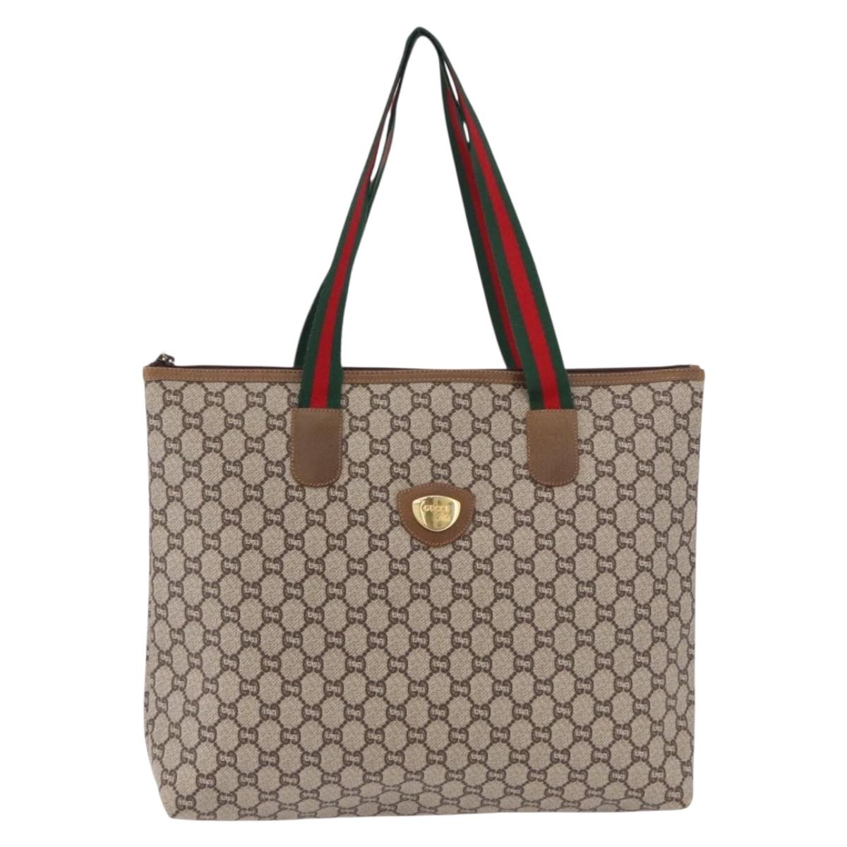 GUCCI GG Plus Supreme Web Sherry Line Tote Bag PVC Beige Gold Auth 191893