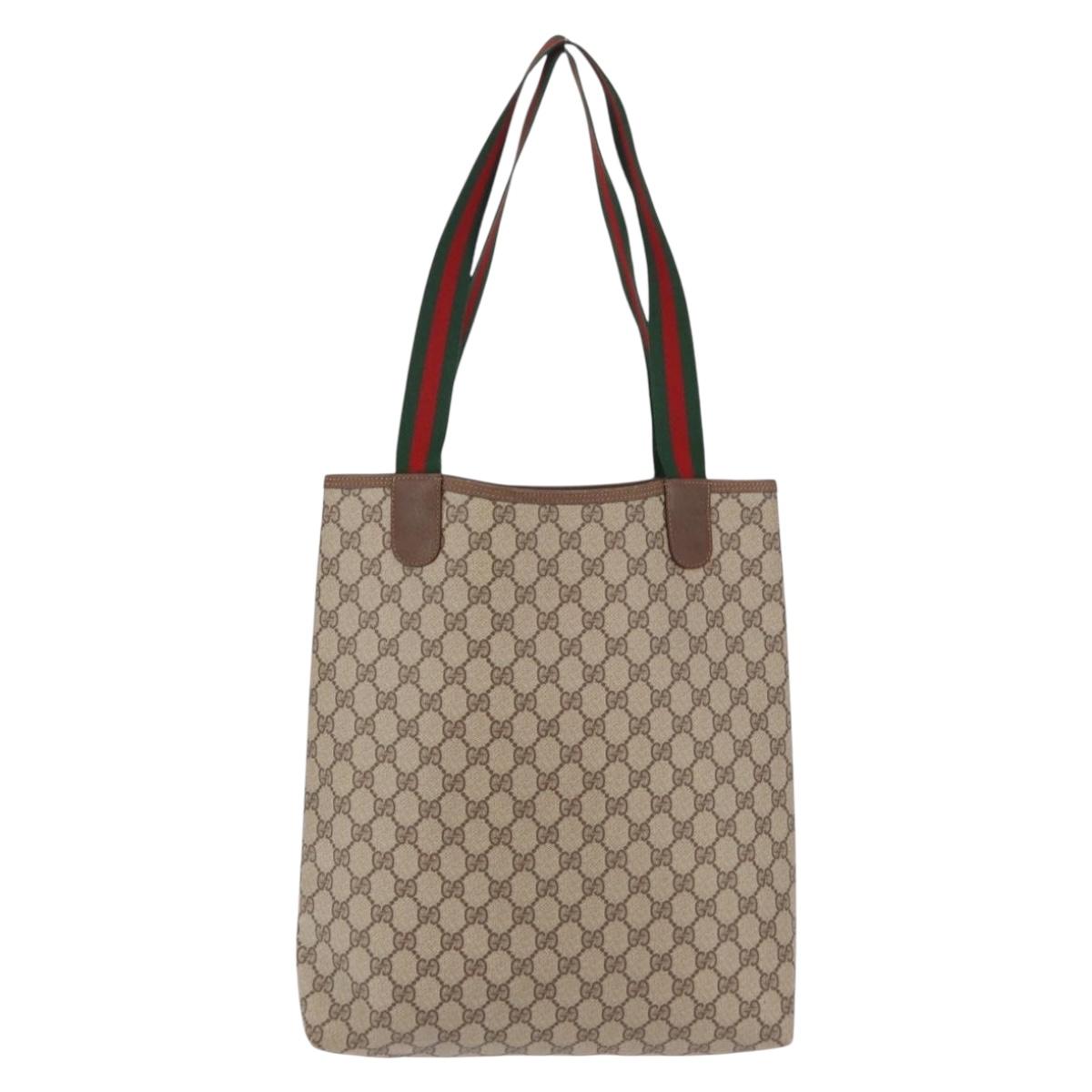 GUCCI GG Supreme Web Sherry Line Tote Bag PVC Beige 39 02 003 Auth 191895A