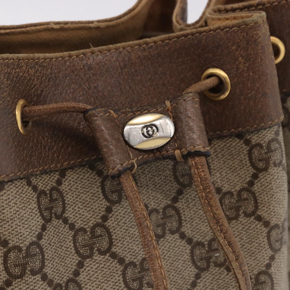 GUCCI GG Supreme Web Sherry Line Bag PVC Beige Gold 41 02 034 Auth 191896