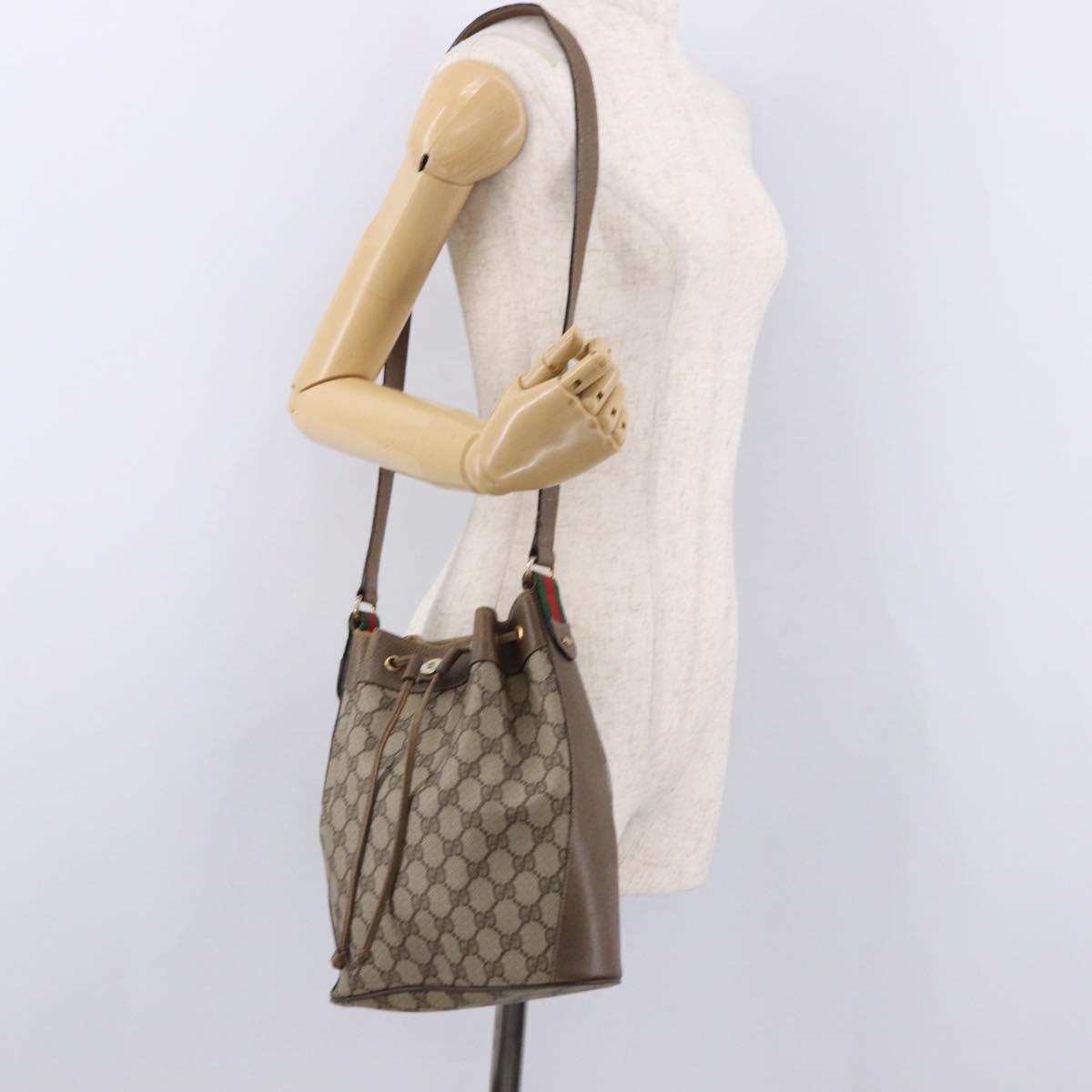 GUCCI GG Supreme Web Sherry Line Bag PVC Beige Gold 41 02 034 Auth 191896