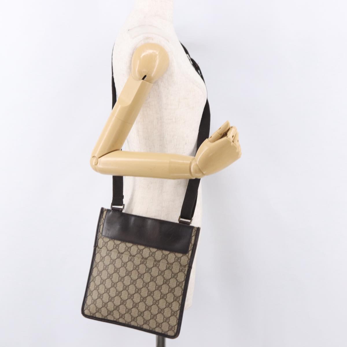 GUCCI GG Supreme Shoulder Bag PVC Beige Silver 27639 Auth 191898