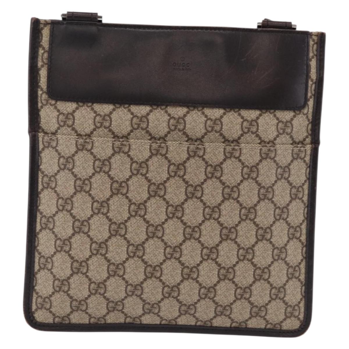 GUCCI GG Supreme Shoulder Bag PVC Beige Silver 27639 Auth 191898