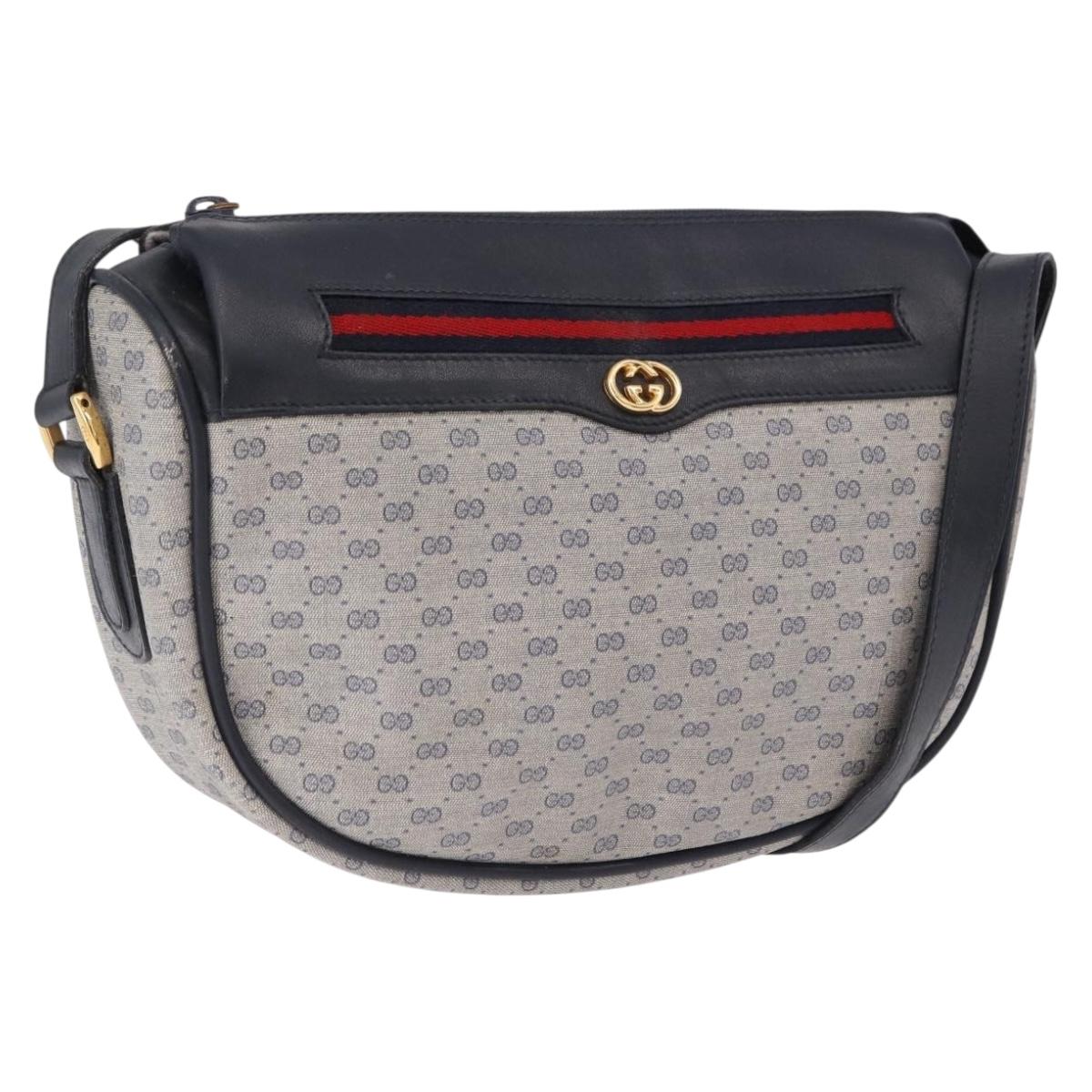 GUCCI Micro GG Supreme Sherry Line Bag PVC Navy Gold 001 58 0918 Auth 191899