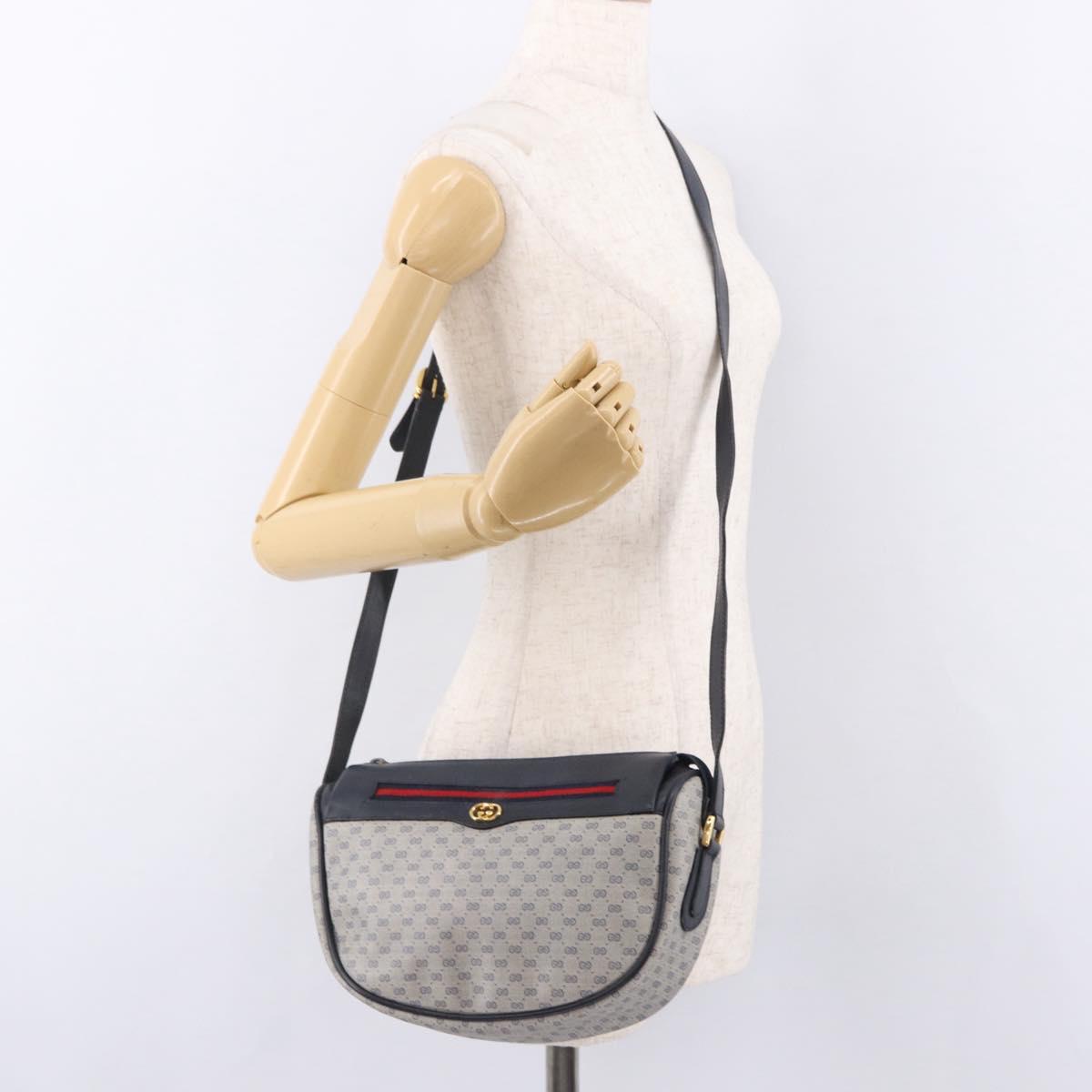 GUCCI Micro GG Supreme Sherry Line Bag PVC Navy Gold 001 58 0918 Auth 191899