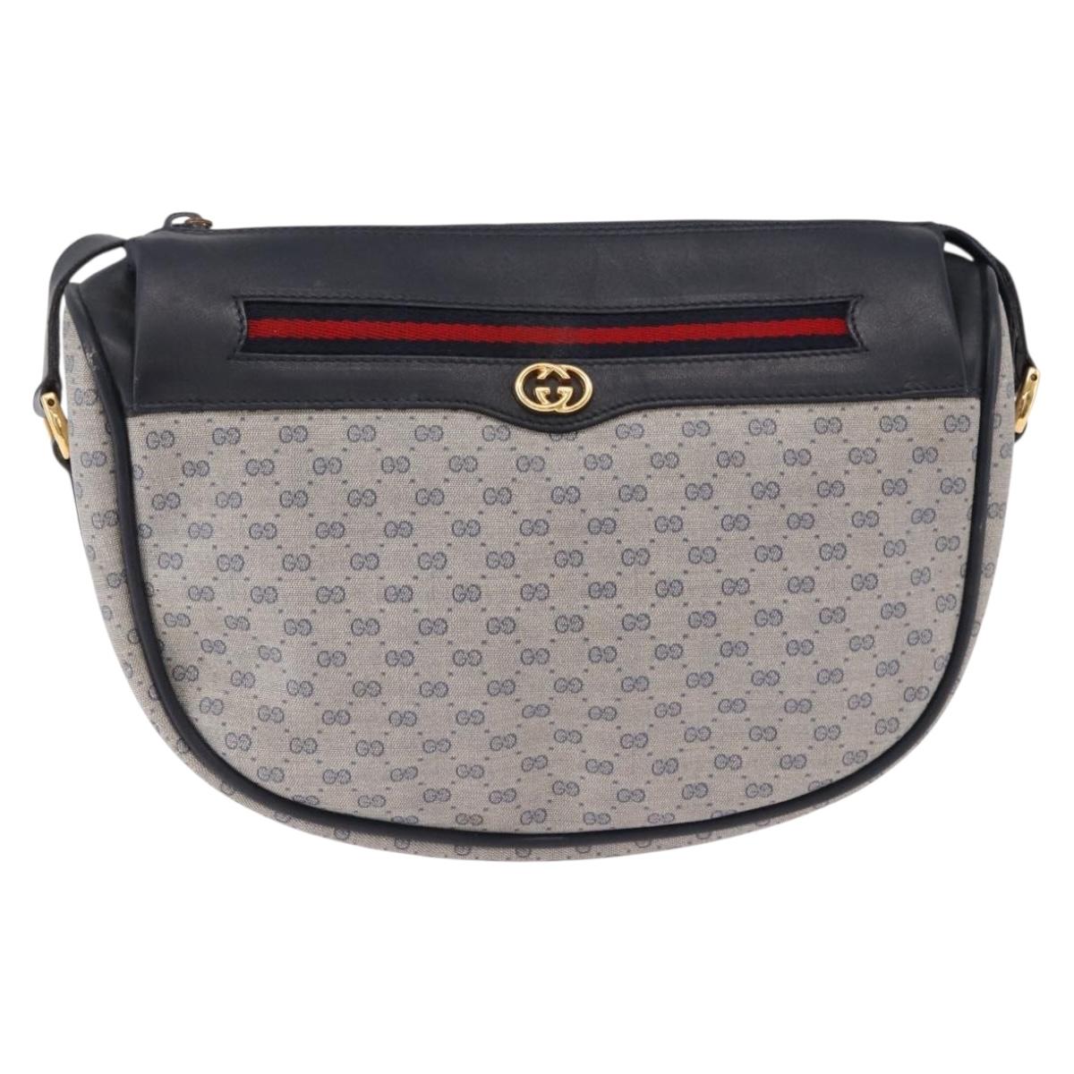 GUCCI Micro GG Supreme Sherry Line Bag PVC Navy Gold 001 58 0918 Auth 191899