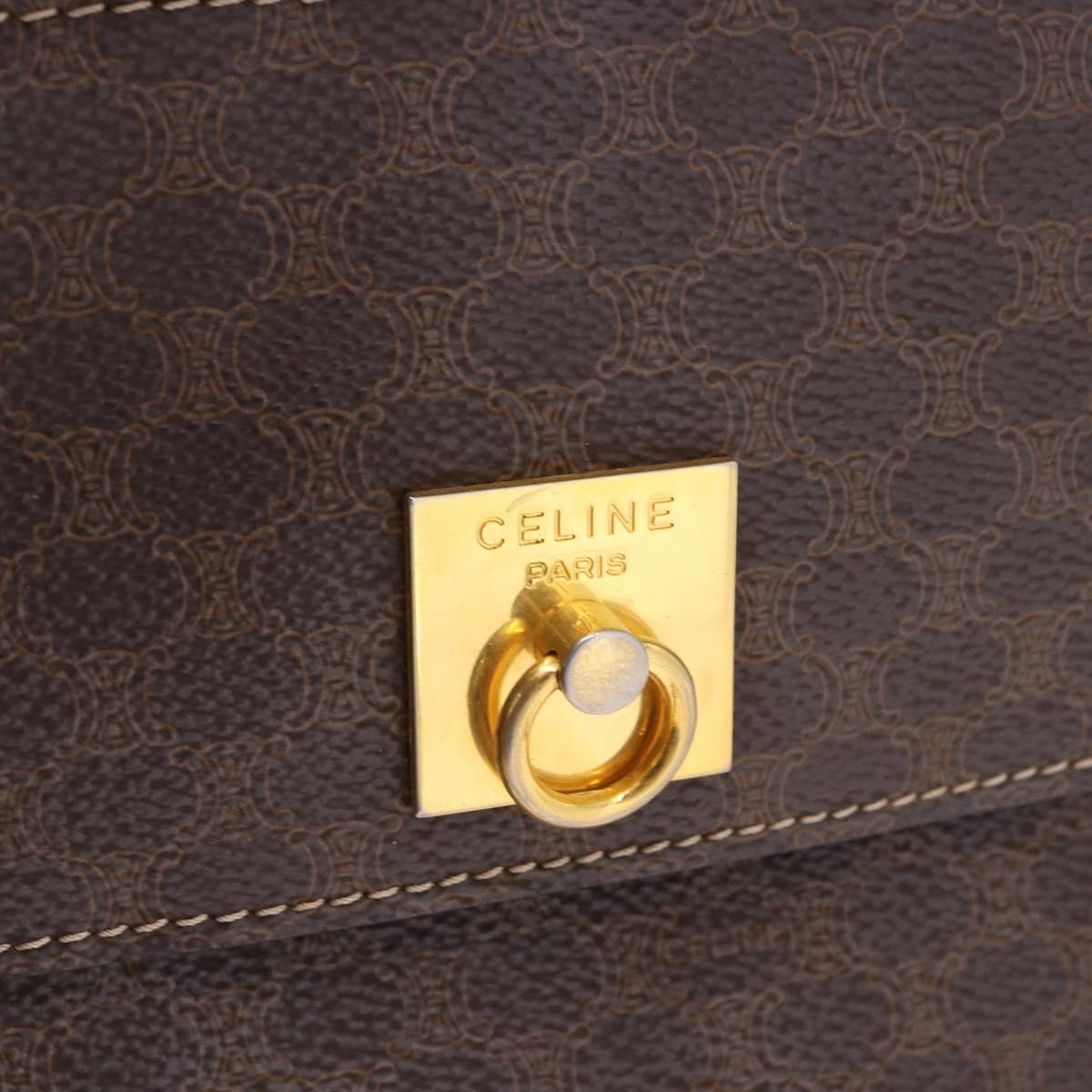 CELINE Macadam Canvas Hand Bag PVC Leather 2way Brown Gold Auth 191900