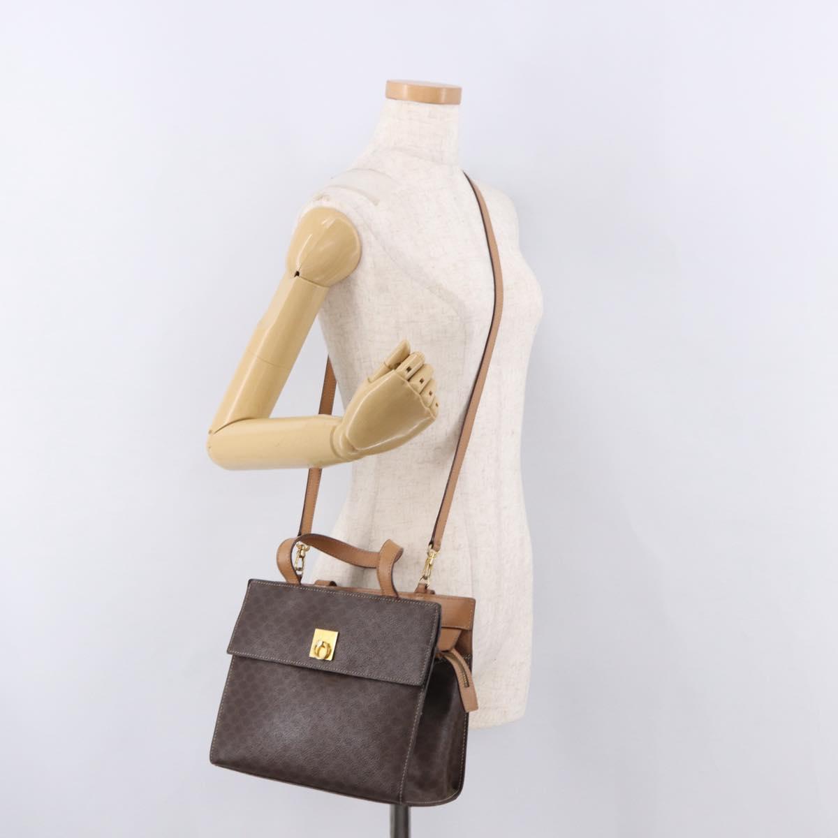 CELINE Macadam Canvas Hand Bag PVC Leather 2way Brown Gold Auth 191900