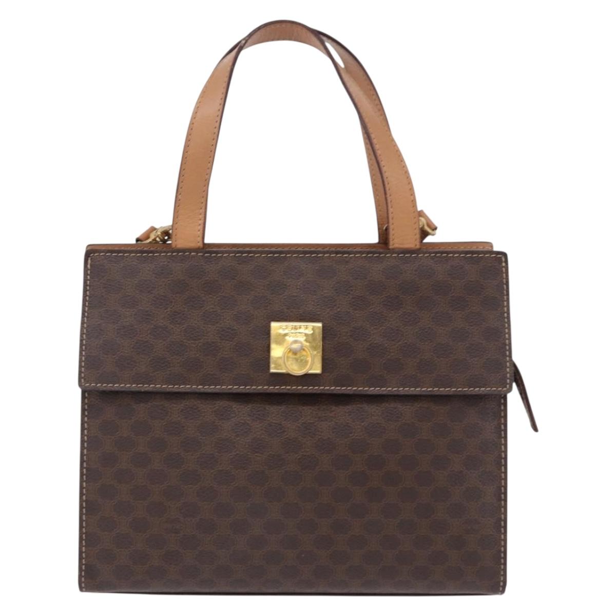 CELINE Macadam Canvas Hand Bag PVC Leather 2way Brown Gold Auth 191900