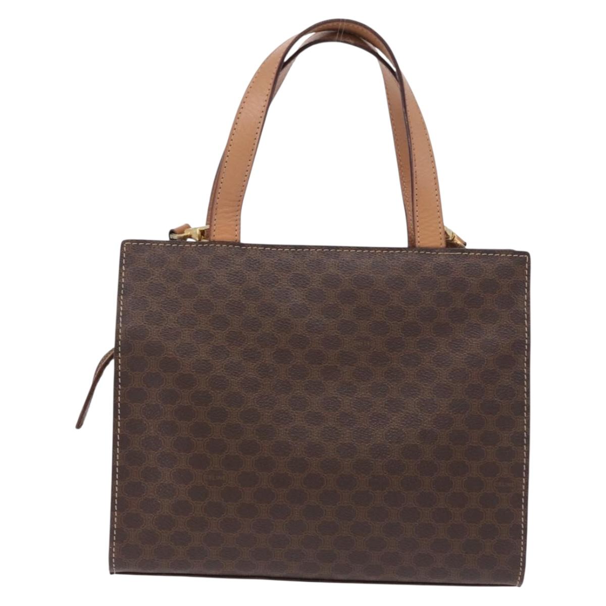 CELINE Macadam Canvas Hand Bag PVC Leather 2way Brown Gold Auth 191900