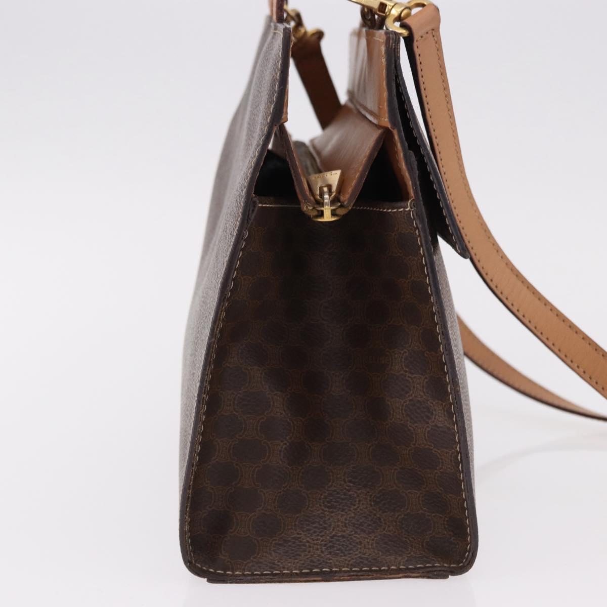 CELINE Macadam Canvas Hand Bag PVC Leather 2way Brown Gold Auth 191900