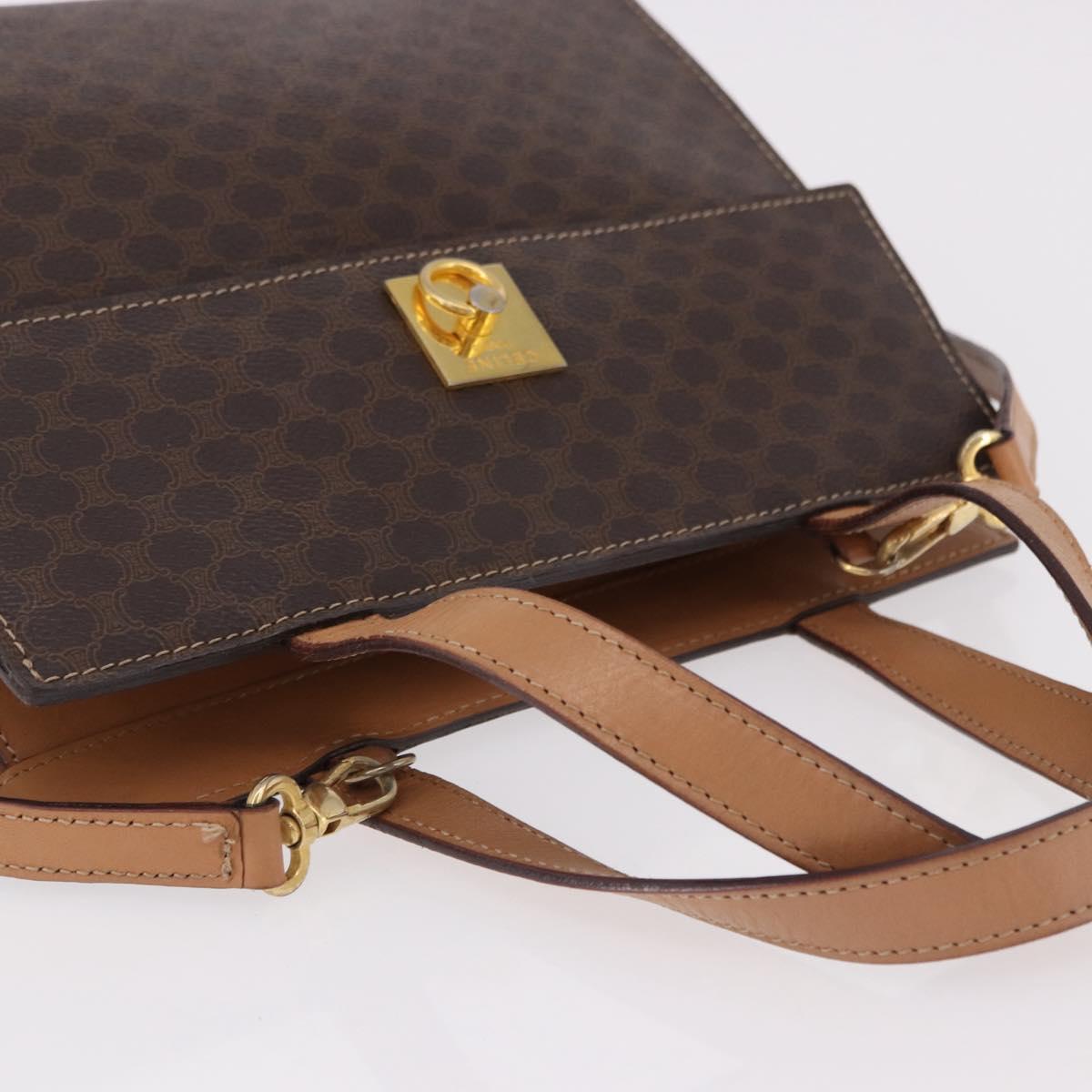 CELINE Macadam Canvas Hand Bag PVC Leather 2way Brown Gold Auth 191900