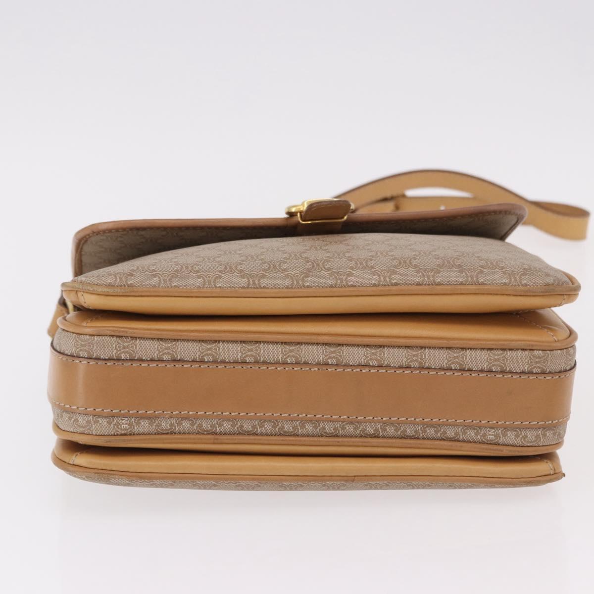 CELINE Macadam Canvas Shoulder Bag Beige Gold Auth 191901