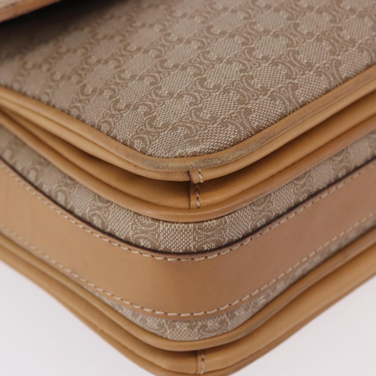 CELINE Macadam Canvas Shoulder Bag Beige Gold Auth 191901