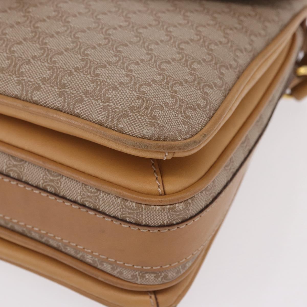 CELINE Macadam Canvas Shoulder Bag Beige Gold Auth 191901