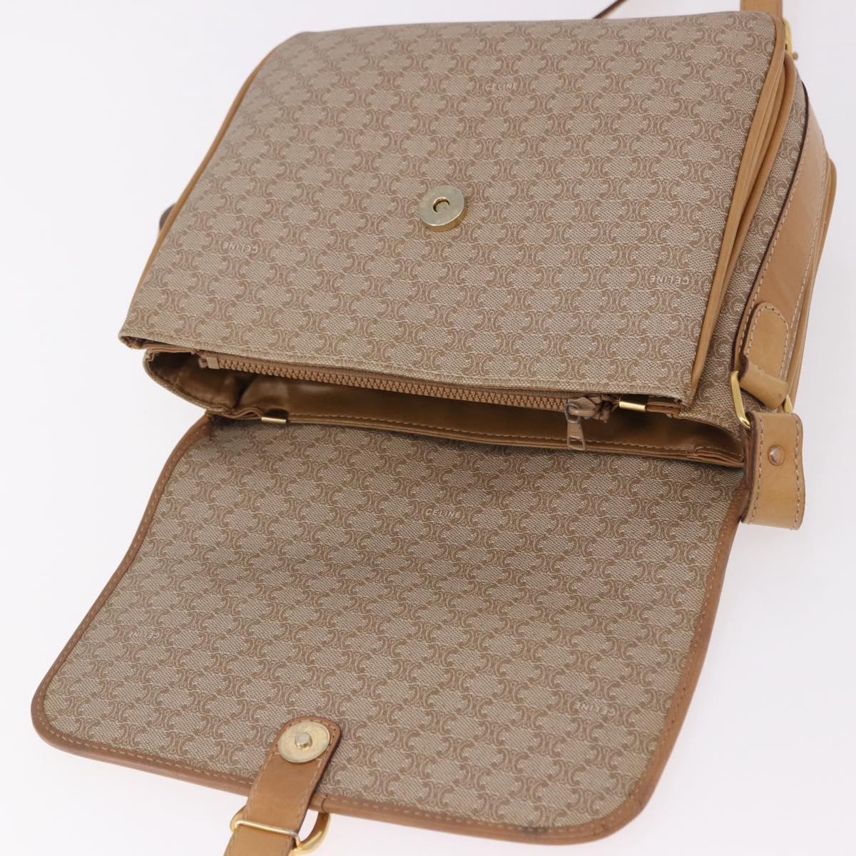 CELINE Macadam Canvas Shoulder Bag Beige Gold Auth 191901