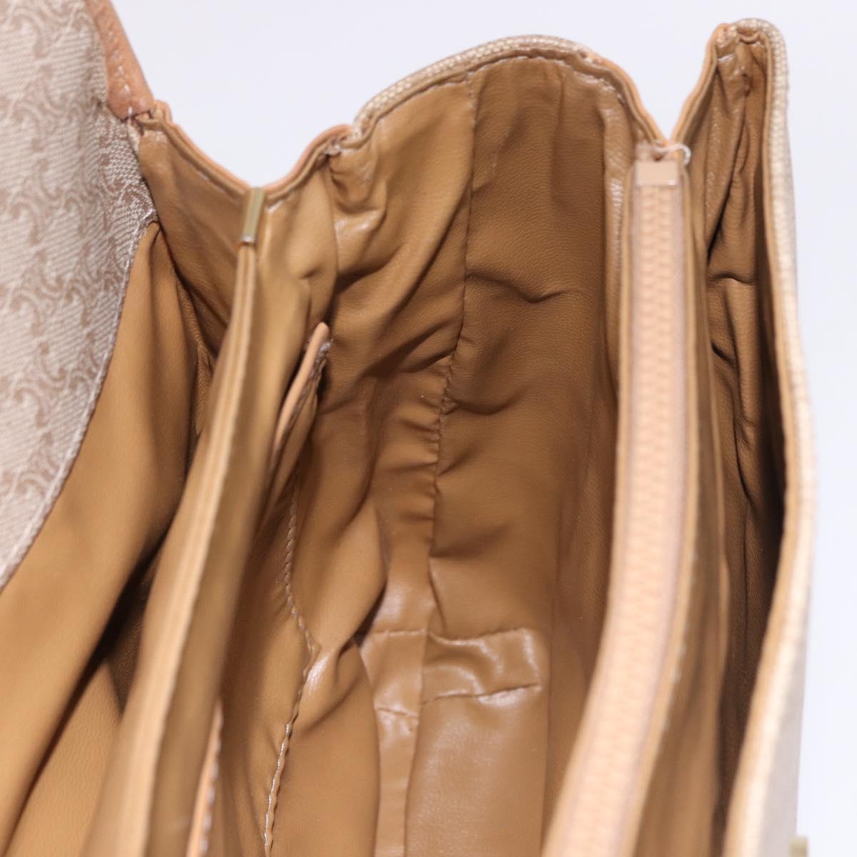 CELINE Macadam Canvas Shoulder Bag Beige Gold Auth 191901