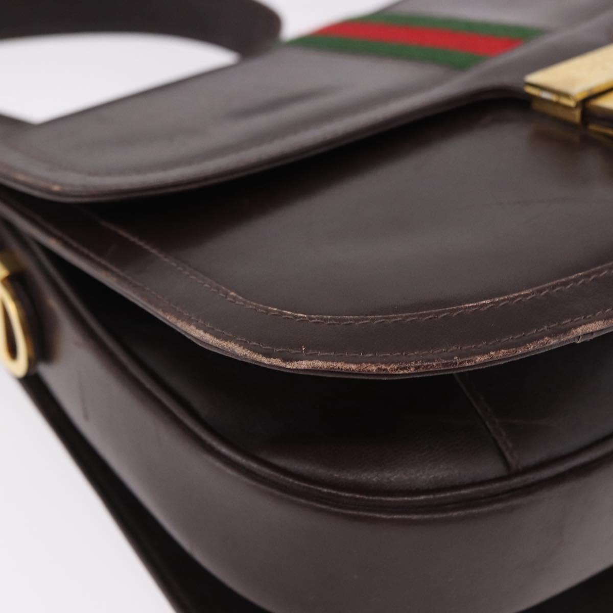 GUCCI Web Sherry Line Shoulder Bag Leather Brown Gold Auth 191902