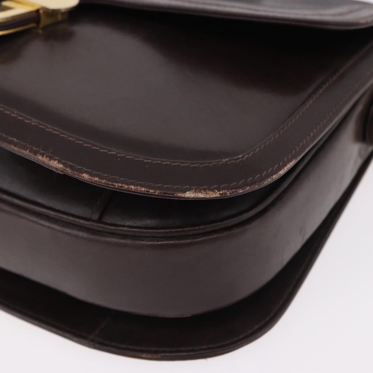 GUCCI Web Sherry Line Shoulder Bag Leather Brown Gold Auth 191902