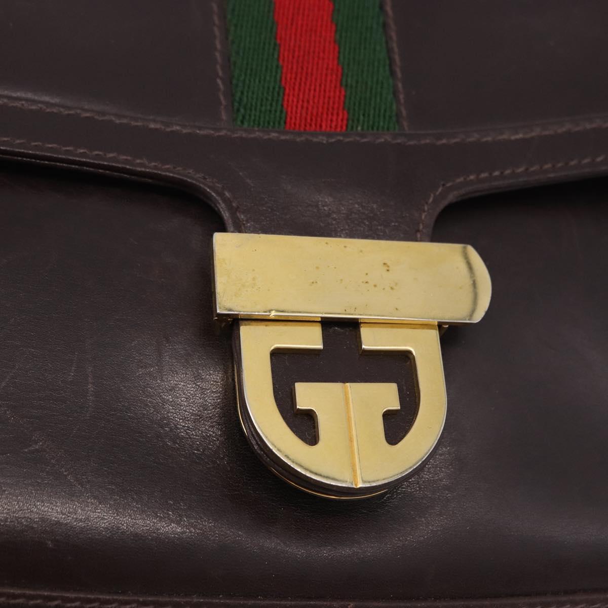 GUCCI Web Sherry Line Shoulder Bag Leather Brown Gold Auth 191902