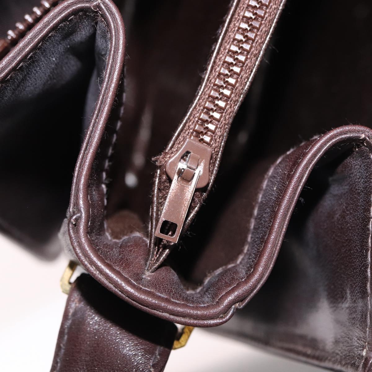 GUCCI Web Sherry Line Shoulder Bag Leather Brown Gold Auth 191902