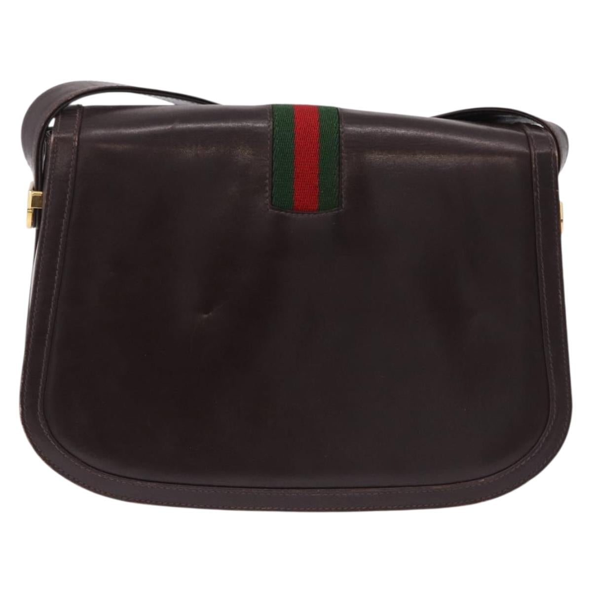 GUCCI Web Sherry Line Shoulder Bag Leather Brown Gold Auth 191902