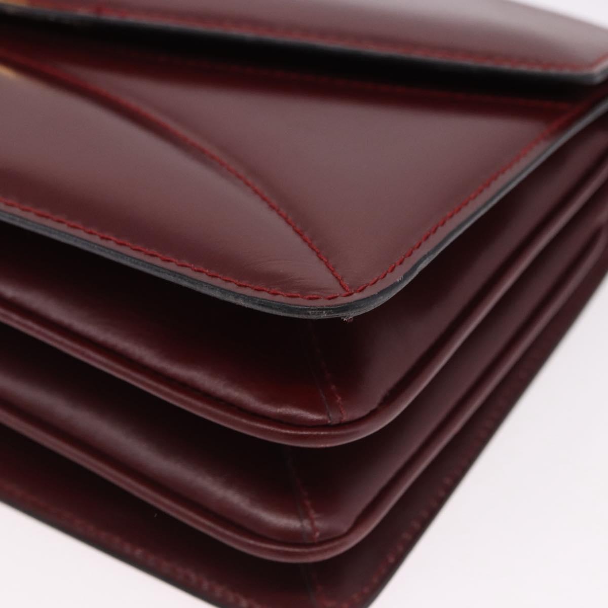GUCCI Shoulder Bag Leather Bordeaux Gold Auth 191903