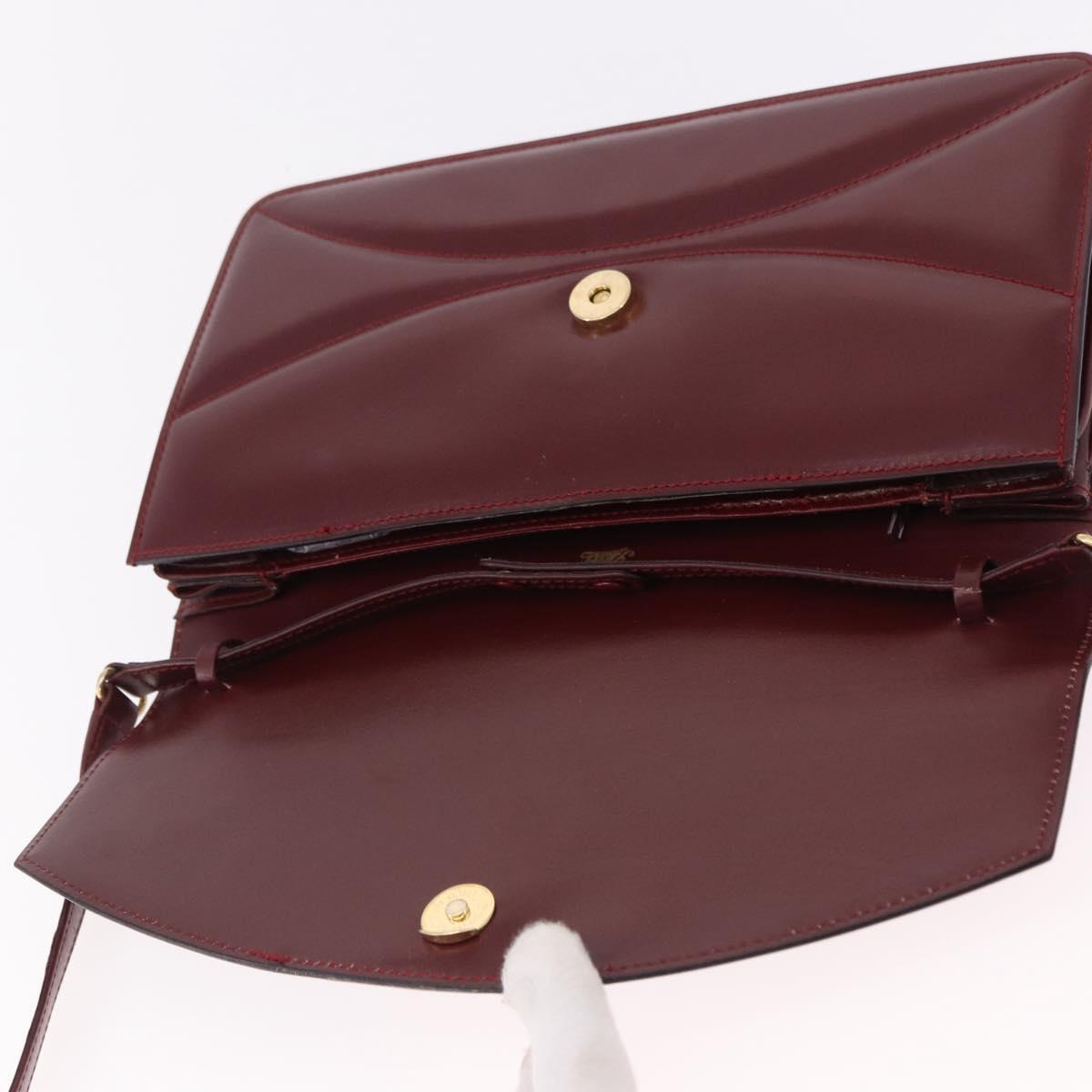 GUCCI Shoulder Bag Leather Bordeaux Gold Auth 191903