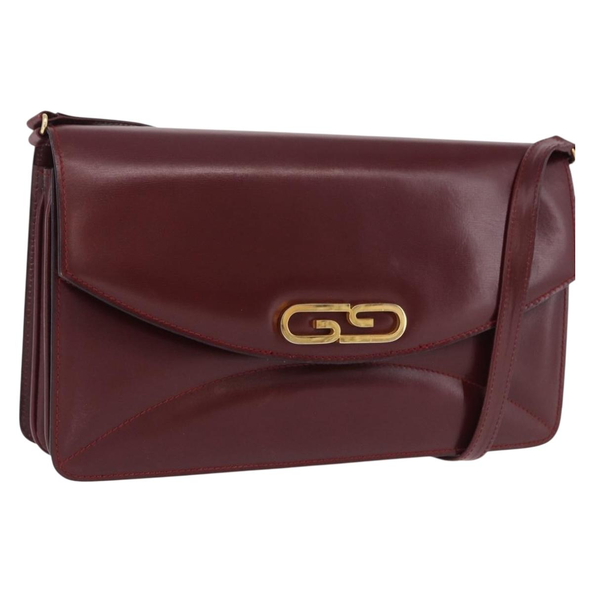 GUCCI Shoulder Bag Leather Bordeaux Gold Auth 191903