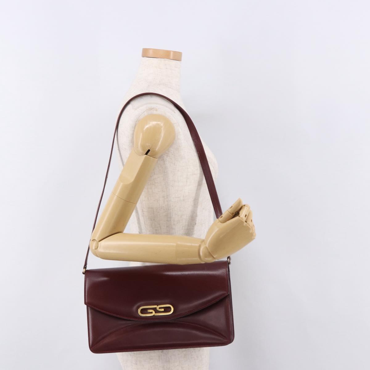 GUCCI Shoulder Bag Leather Bordeaux Gold Auth 191903