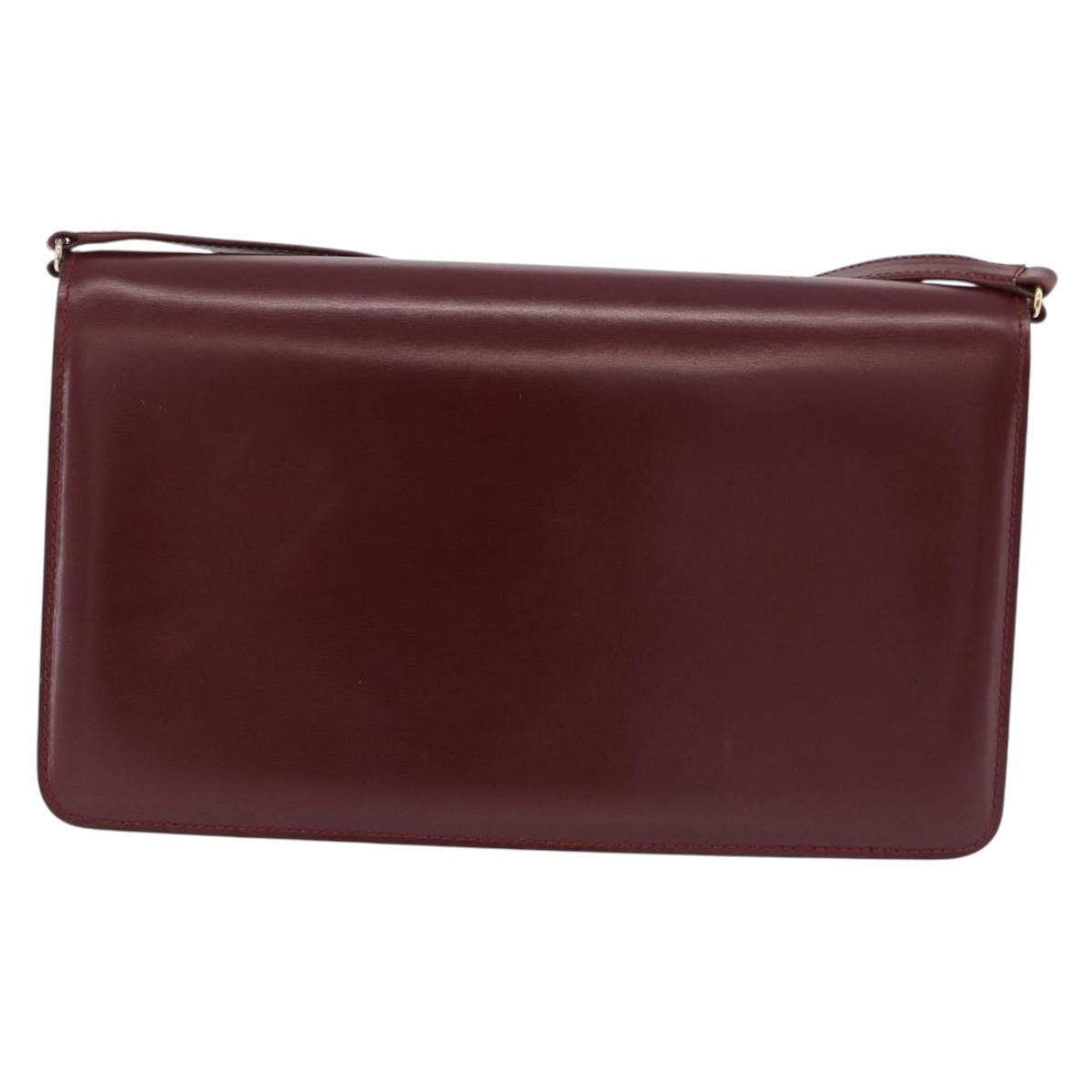 GUCCI Shoulder Bag Leather Bordeaux Gold Auth 191903