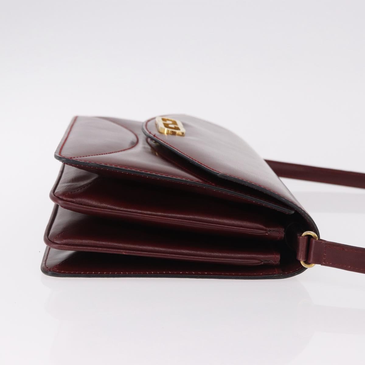 GUCCI Shoulder Bag Leather Bordeaux Gold Auth 191903