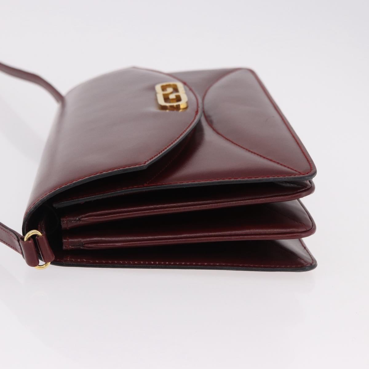 GUCCI Shoulder Bag Leather Bordeaux Gold Auth 191903
