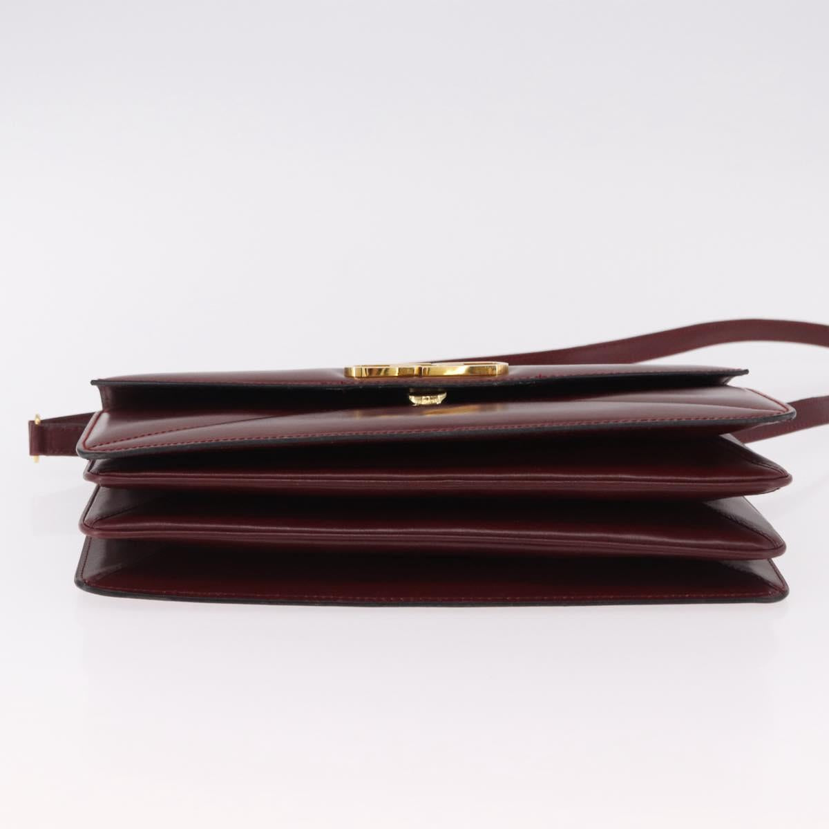 GUCCI Shoulder Bag Leather Bordeaux Gold Auth 191903