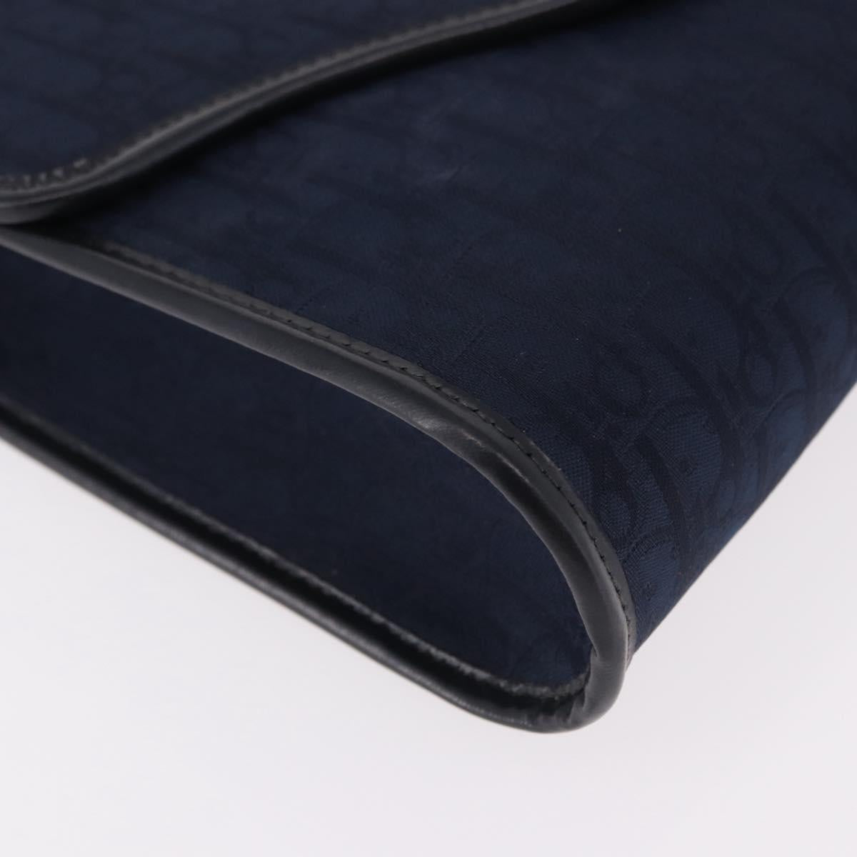 Christian Dior Trotter Canvas Chain Shoulder Bag Navy Gold Auth 191904