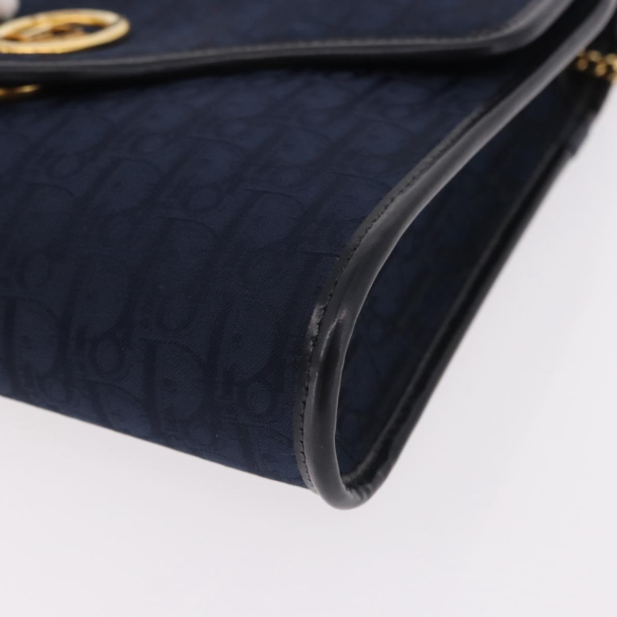 Christian Dior Trotter Canvas Chain Shoulder Bag Navy Gold Auth 191904