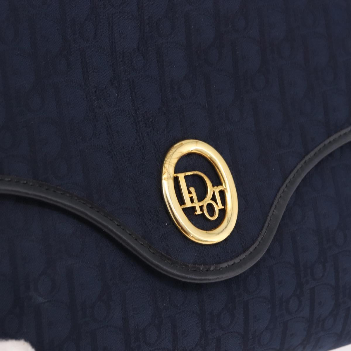Christian Dior Trotter Canvas Chain Shoulder Bag Navy Gold Auth 191904