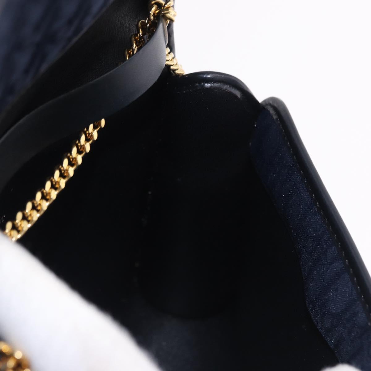 Christian Dior Trotter Canvas Chain Shoulder Bag Navy Gold Auth 191904