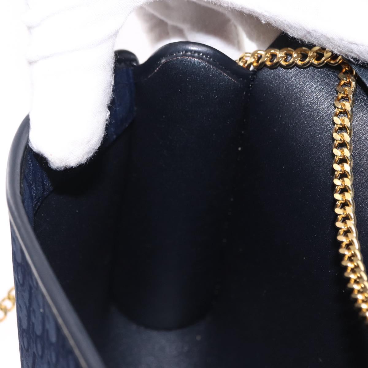 Christian Dior Trotter Canvas Chain Shoulder Bag Navy Gold Auth 191904