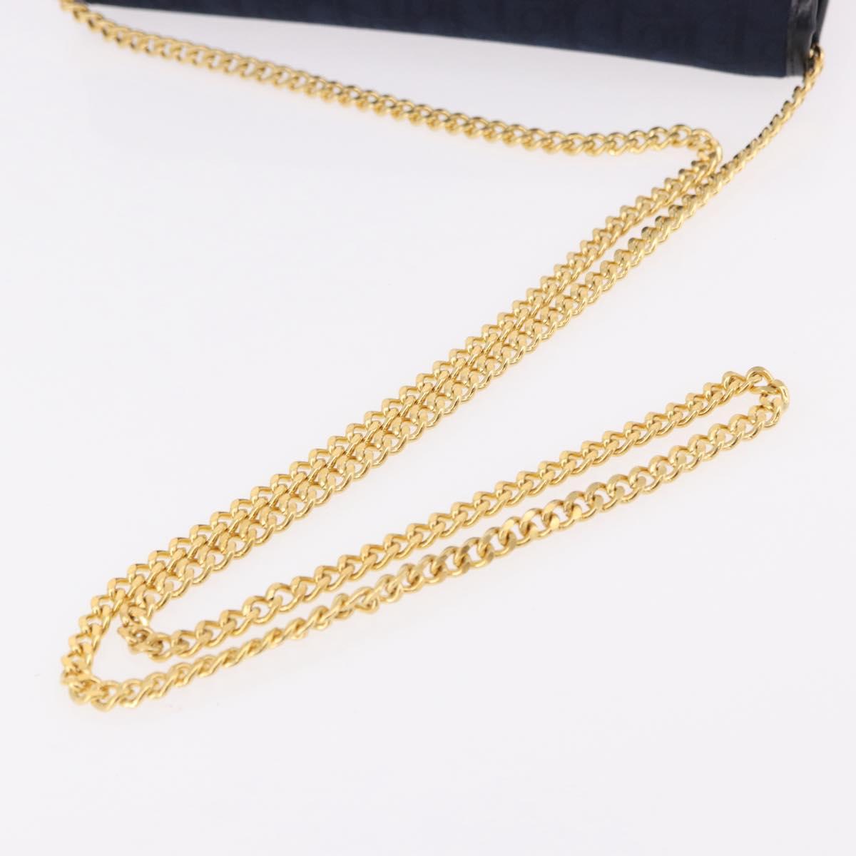 Christian Dior Trotter Canvas Chain Shoulder Bag Navy Gold Auth 191904