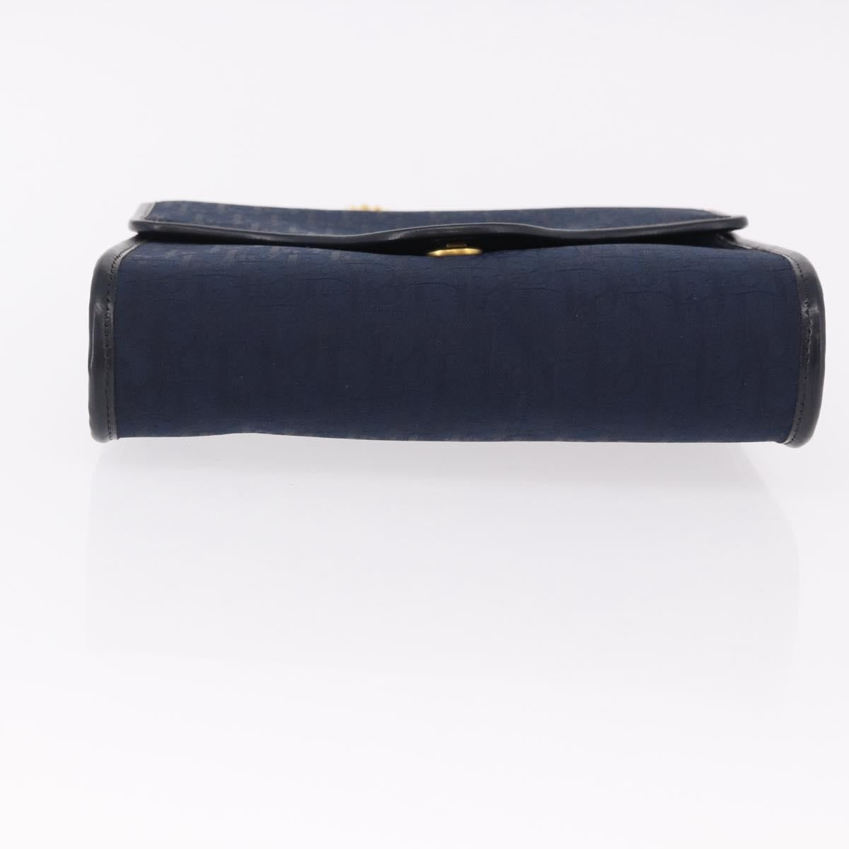 Christian Dior Trotter Canvas Chain Shoulder Bag Navy Gold Auth 191904