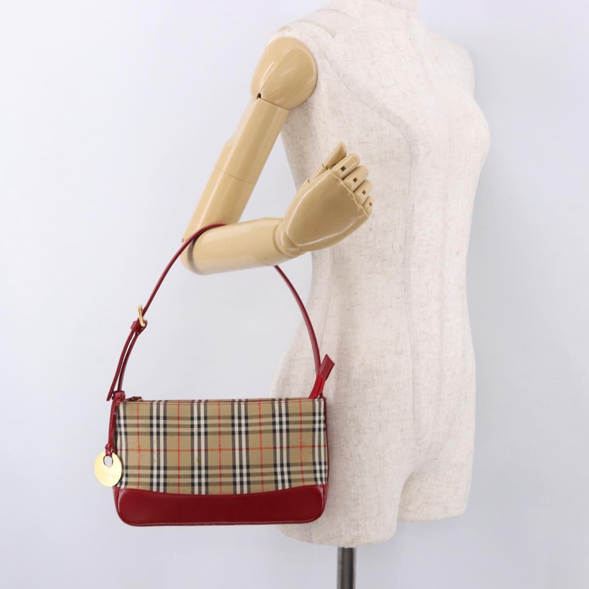 BURBERRY Nova Check Hand Bag Canvas Beige Gold Auth 191905