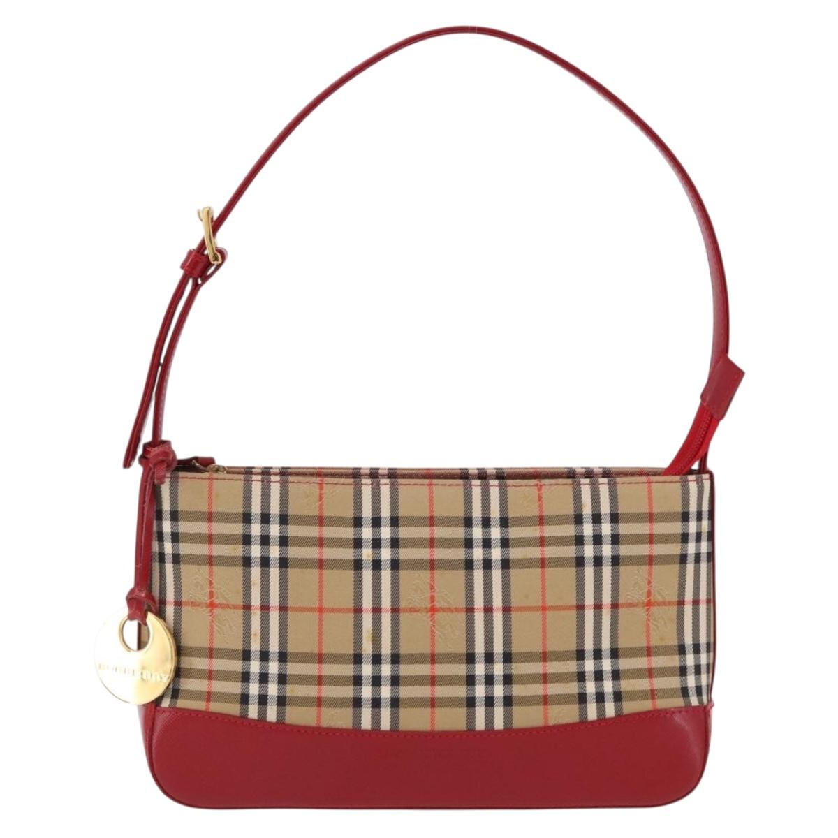 BURBERRY Nova Check Hand Bag Canvas Beige Gold Auth 191905