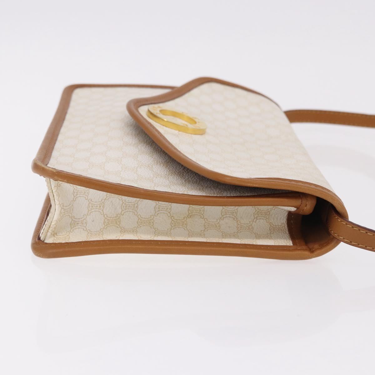 CELINE Macadam Canvas Shoulder Bag PVC White Gold Auth 191906A