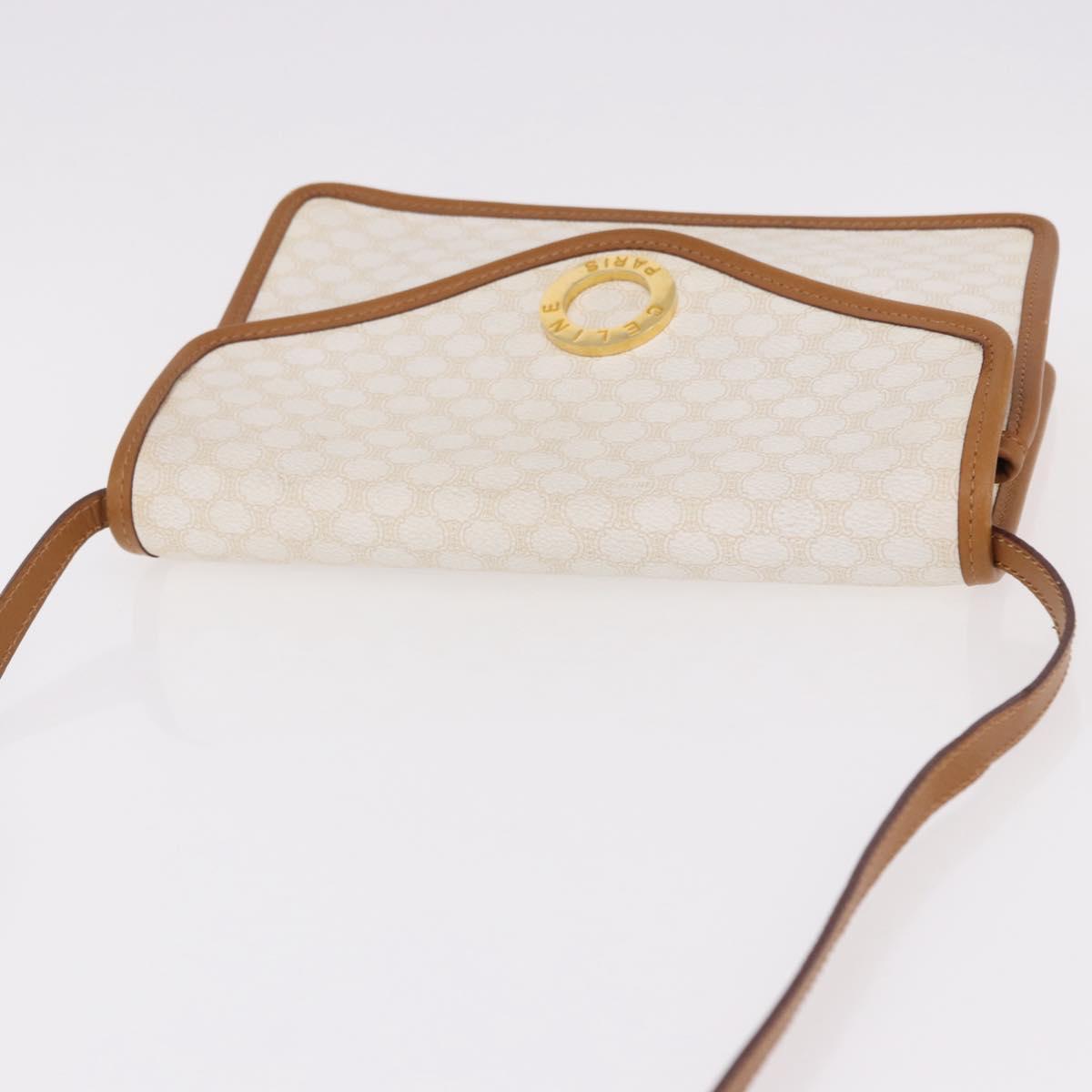 CELINE Macadam Canvas Shoulder Bag PVC White Gold Auth 191906A