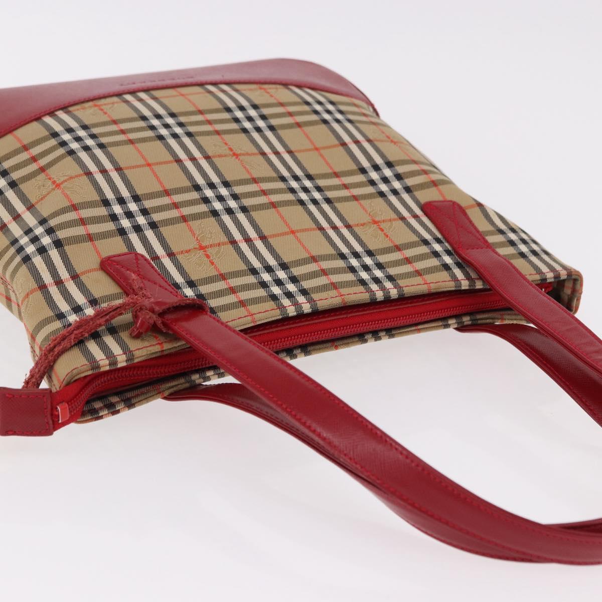 BURBERRY Nova Check Hand Bag Canvas Beige Gold Auth 191907